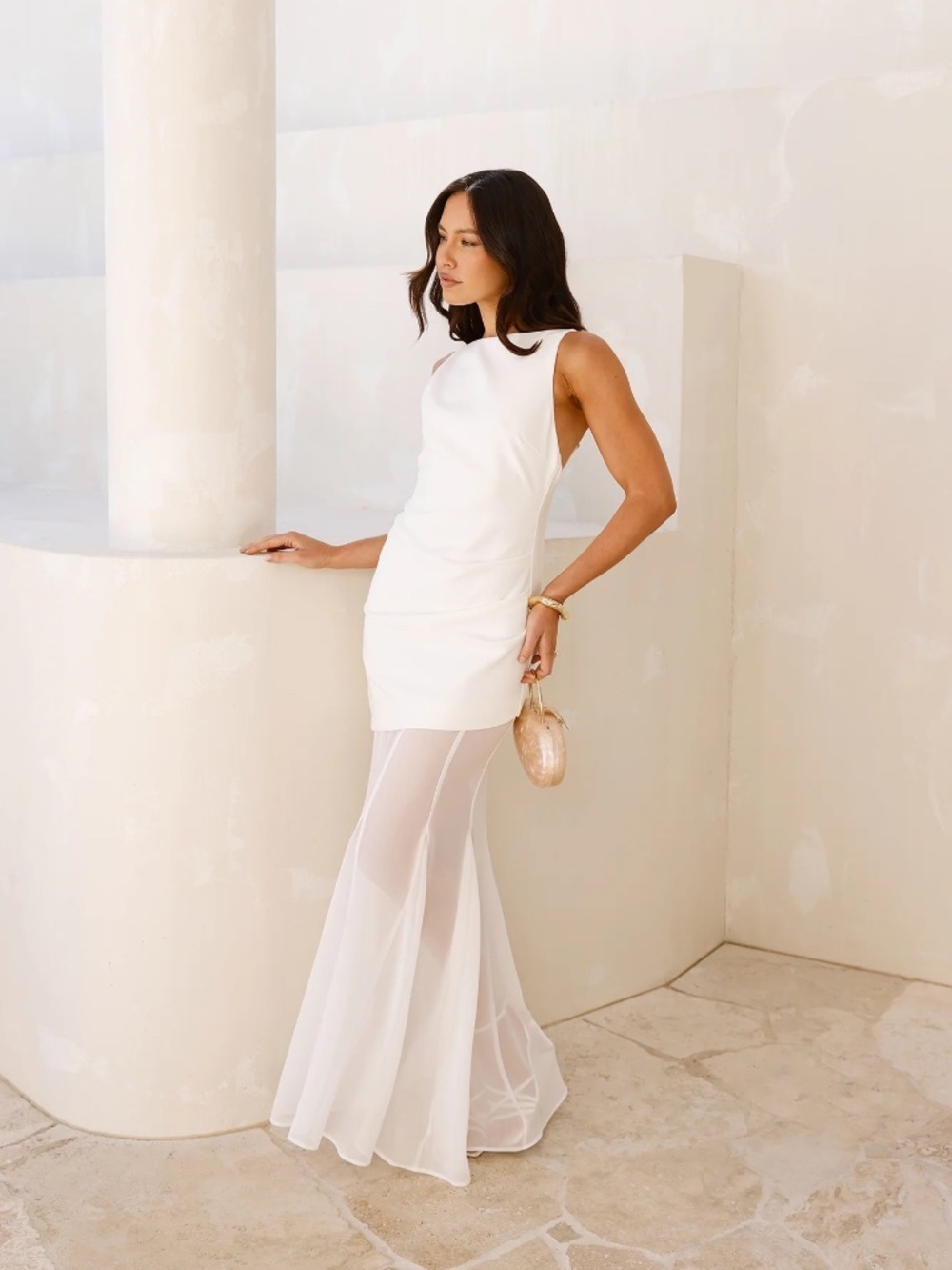 Hello Molly Modern Art Maxi Dress White XS